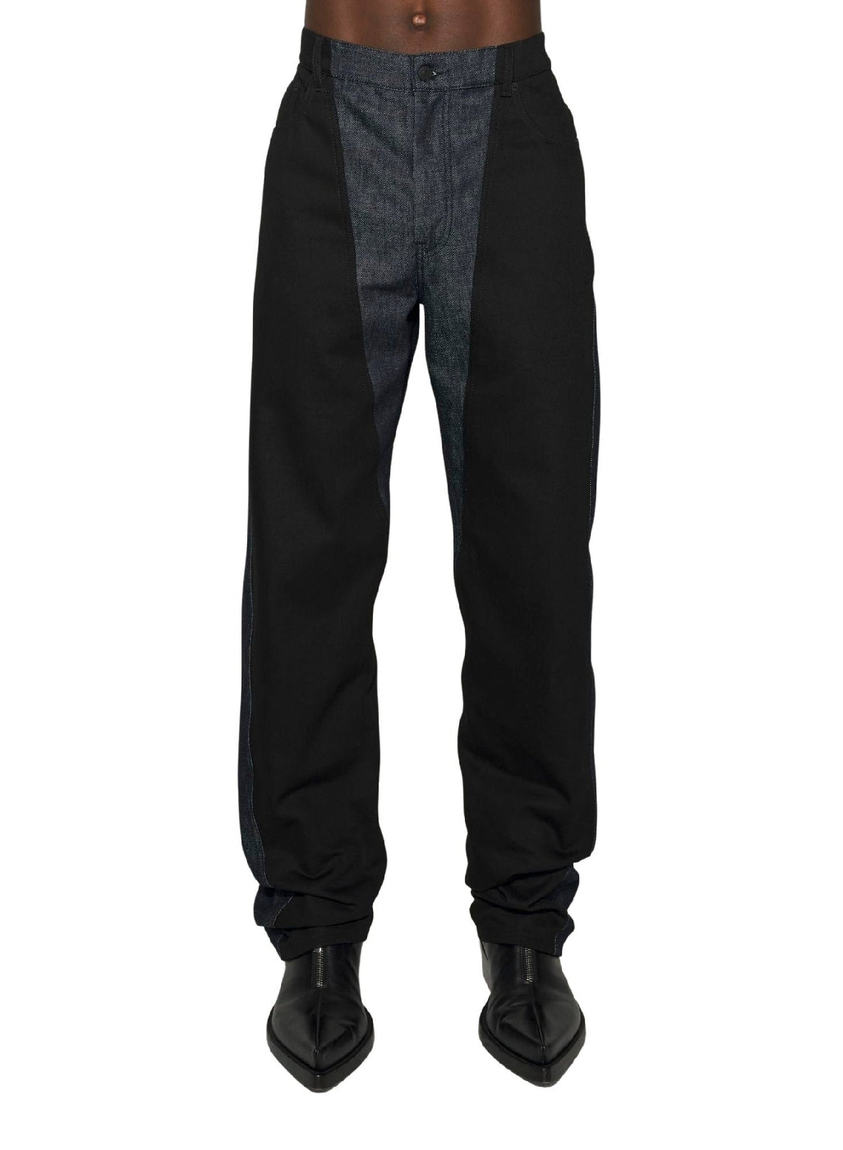 RAW BLUE / BLACK // raw blue bi-color straight leg jeans