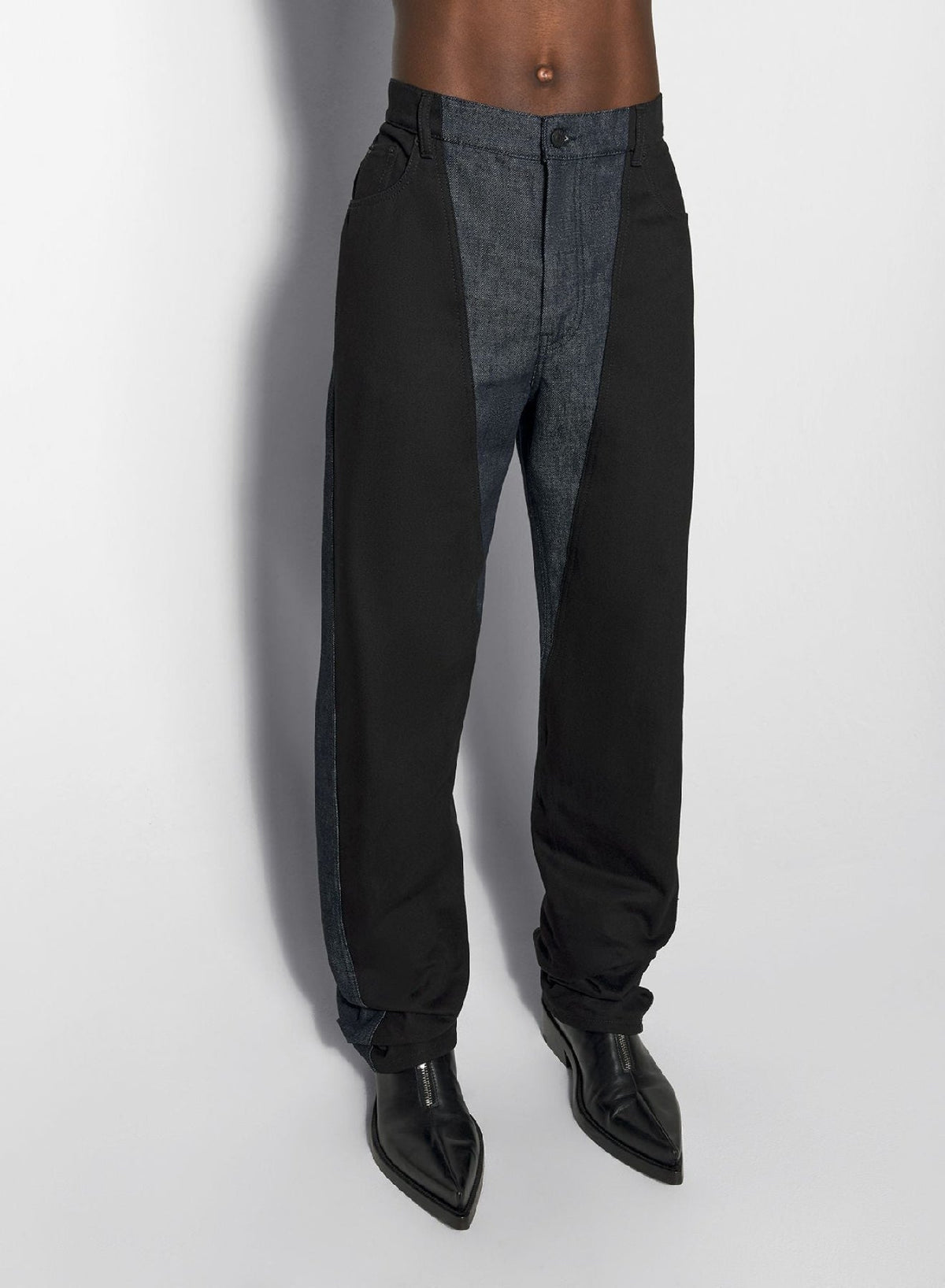 RAW BLUE / BLACK // raw blue bi-color straight leg jeans