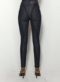 BLACK MESH RAW DENIM SKINNY JEANS
