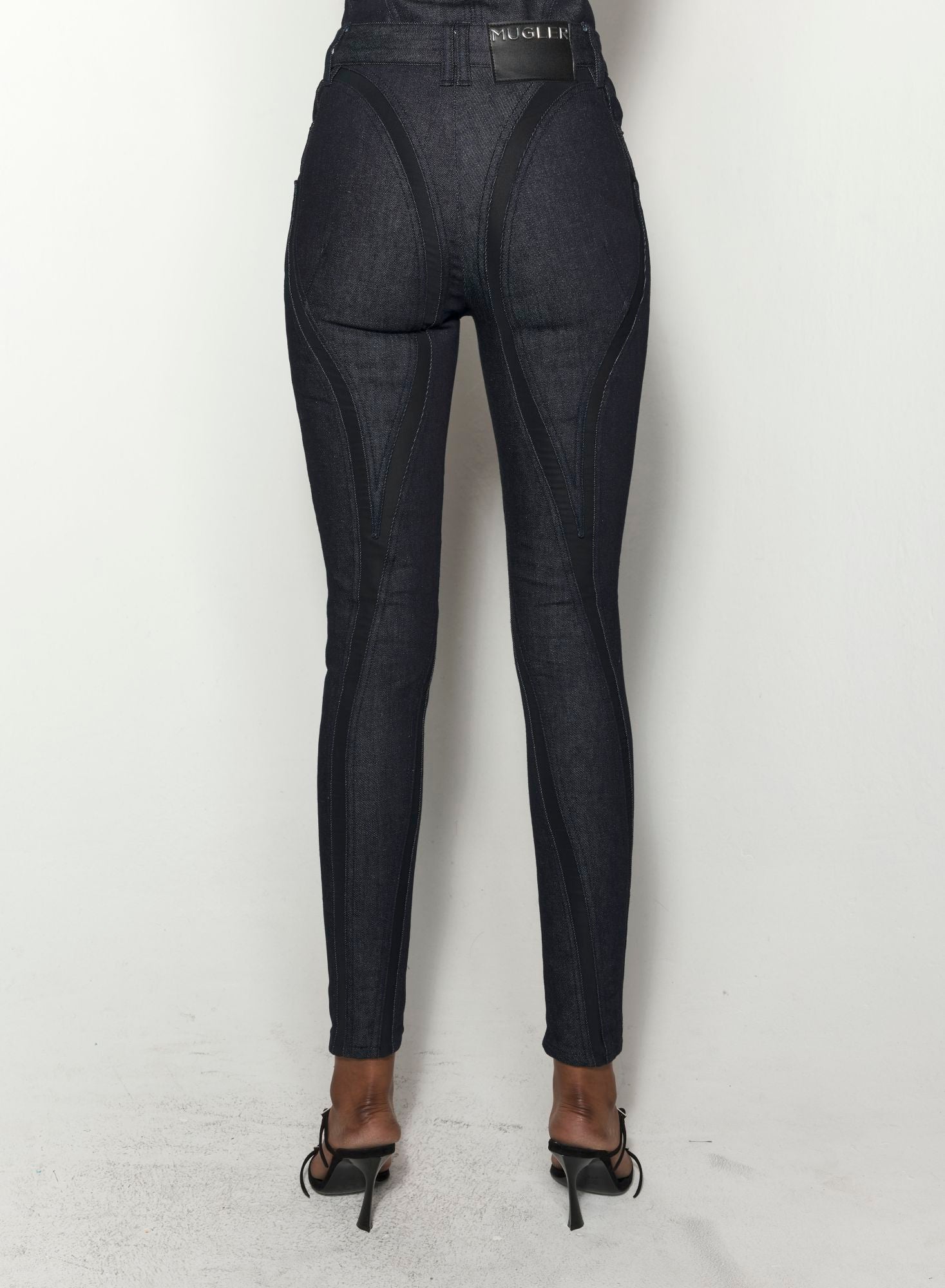 BLACK MESH RAW DENIM SKINNY JEANS