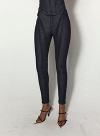 BLACK MESH RAW DENIM SKINNY JEANS