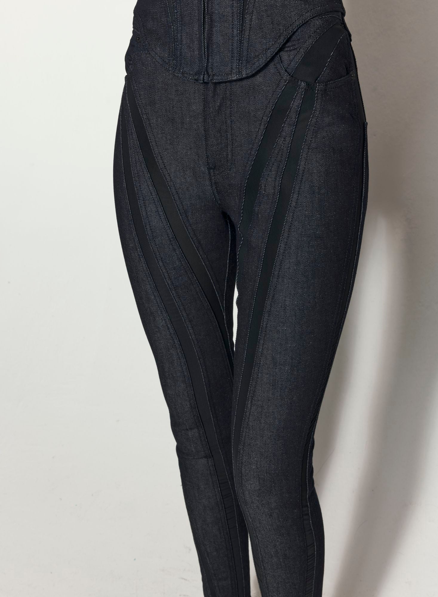 BLACK MESH RAW DENIM SKINNY JEANS
