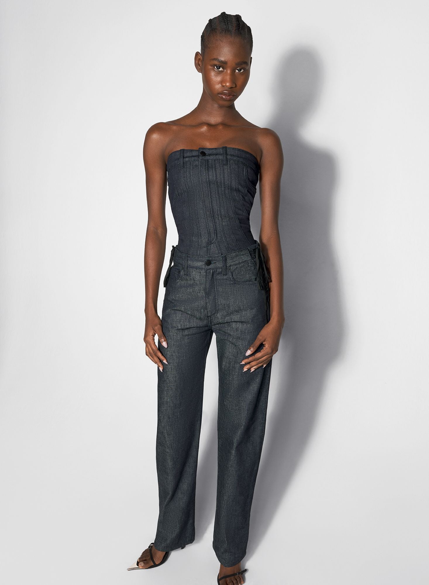 RAW BLUE LACED-UP STRAIGHT LEG JEANS