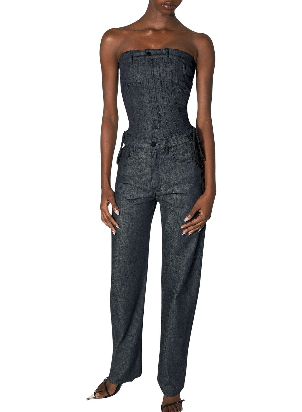 RAW BLUE // raw blue laced-up straight leg jeans