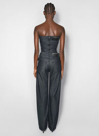 RAW BLUE LACED-UP STRAIGHT LEG JEANS