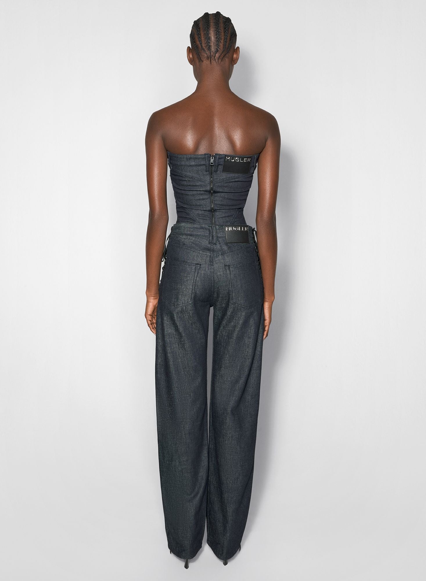 RAW BLUE LACED-UP STRAIGHT LEG JEANS