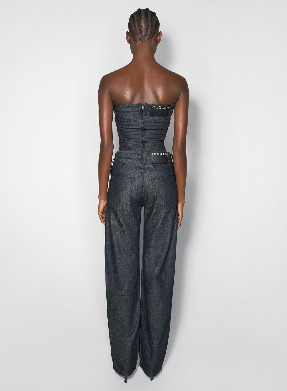 RAW BLUE // raw blue laced-up straight leg jeans