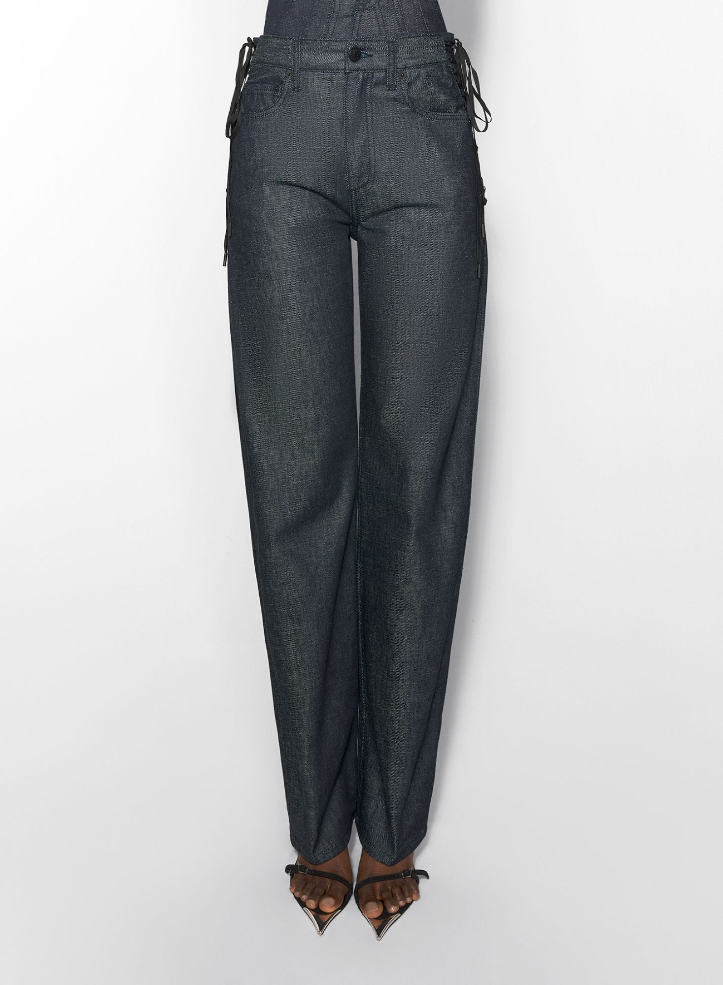 RAW BLUE LACED-UP STRAIGHT LEG JEANS