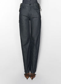RAW BLUE // raw blue laced-up straight leg jeans