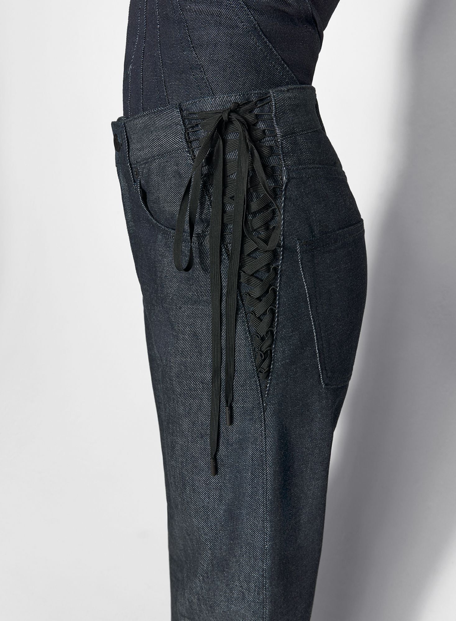 RAW BLUE LACED-UP STRAIGHT LEG JEANS