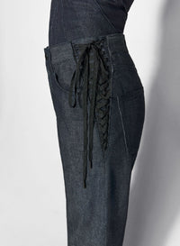 RAW BLUE // raw blue laced-up straight leg jeans