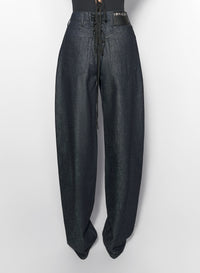 Jean brut à lanières et jambes larges - Raw Blue