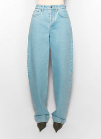 BLUE LACED-UP WIDE LEG JEANS