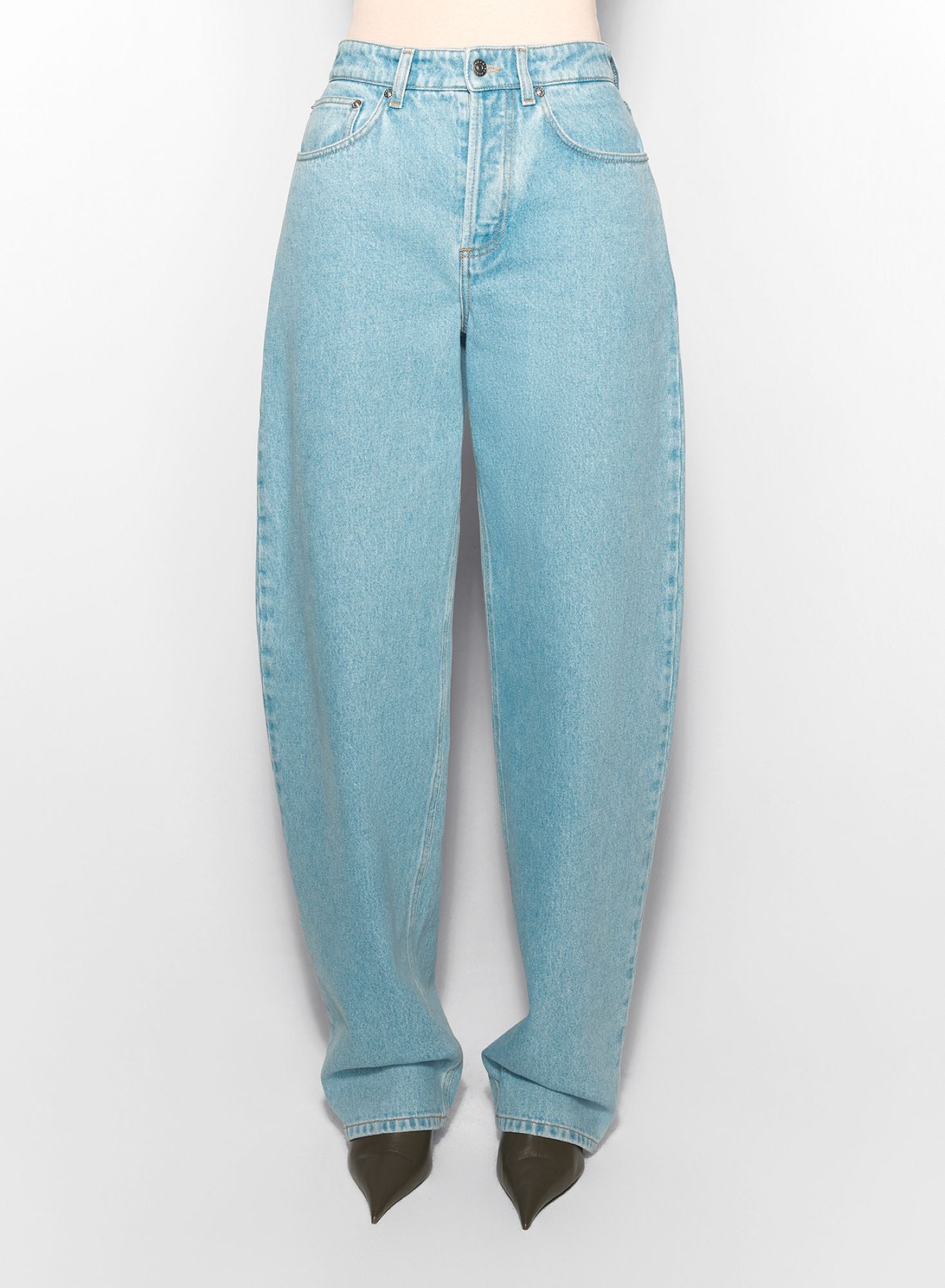 BLUE LACED-UP WIDE LEG JEANS