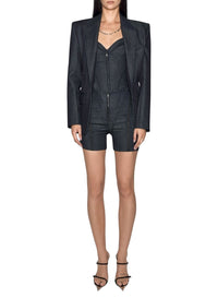 RAW BLUE / BLACK // black mesh laced-up raw denim shorts