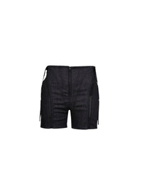 RAW BLUE / BLACK // black mesh laced-up raw denim shorts