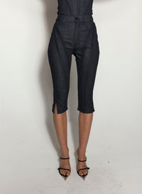BLACK MESH RAW DENIM CAPRI JEANS