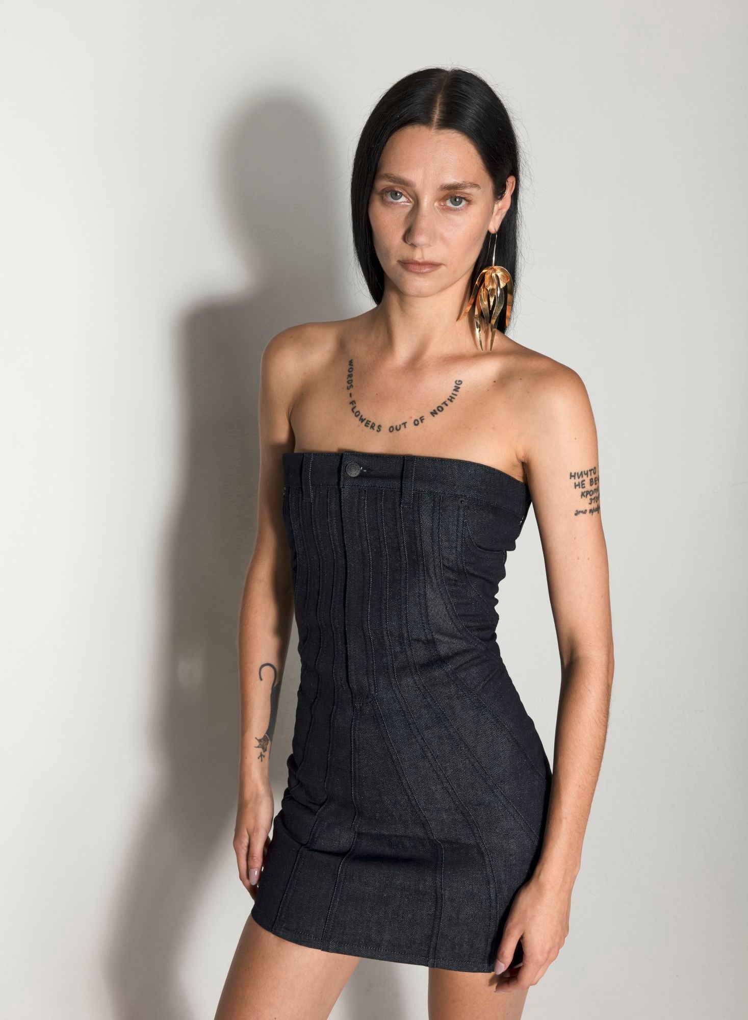 RAW BLUE SPIRAL DENIM BUSTIER DRESS