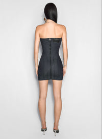 RAW BLUE SPIRAL DENIM BUSTIER DRESS