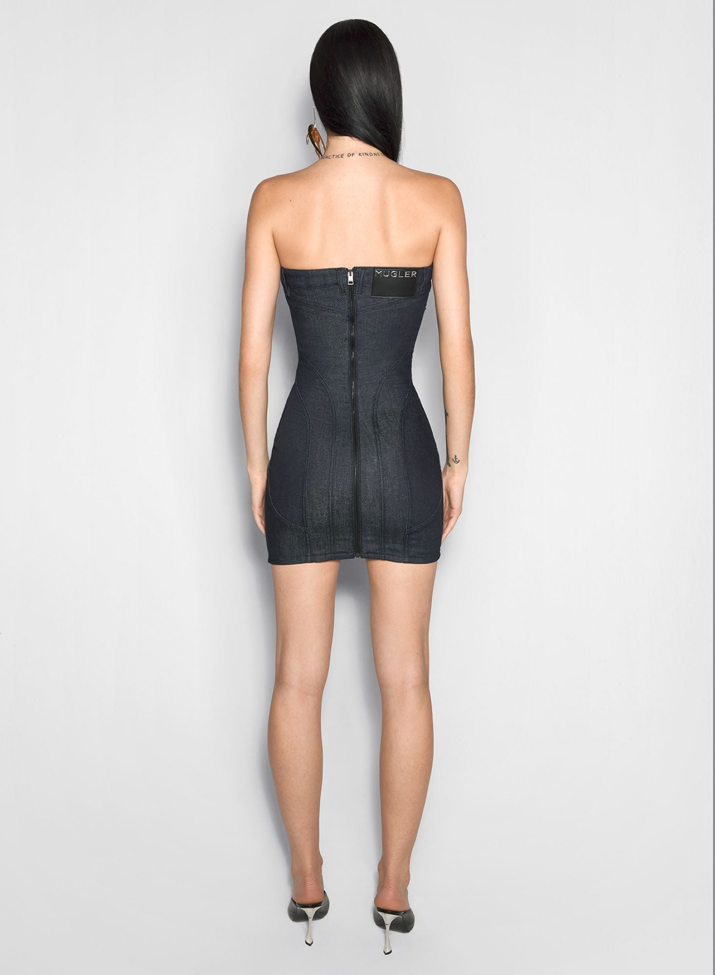 RAW BLUE SPIRAL DENIM BUSTIER DRESS