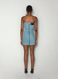 BLUE SPIRAL DENIM BUSTIER DRESS