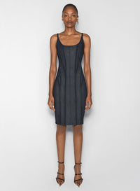 BLACK MESH RAW DENIM DRESS