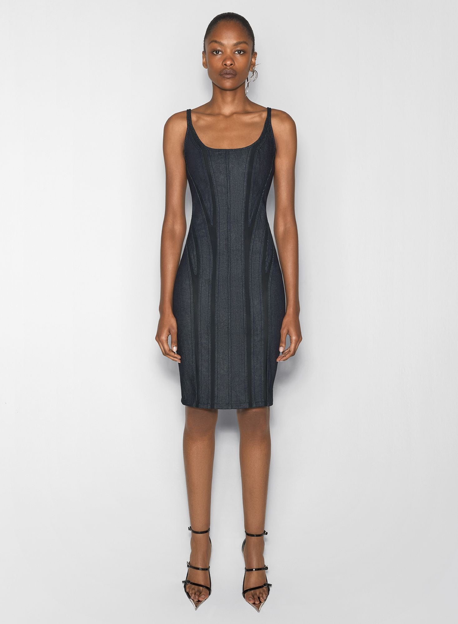 BLACK MESH RAW DENIM DRESS