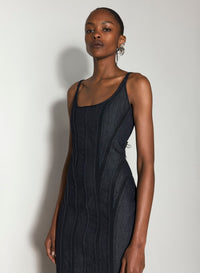 BLACK MESH RAW DENIM DRESS