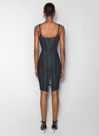 BLACK MESH RAW DENIM DRESS
