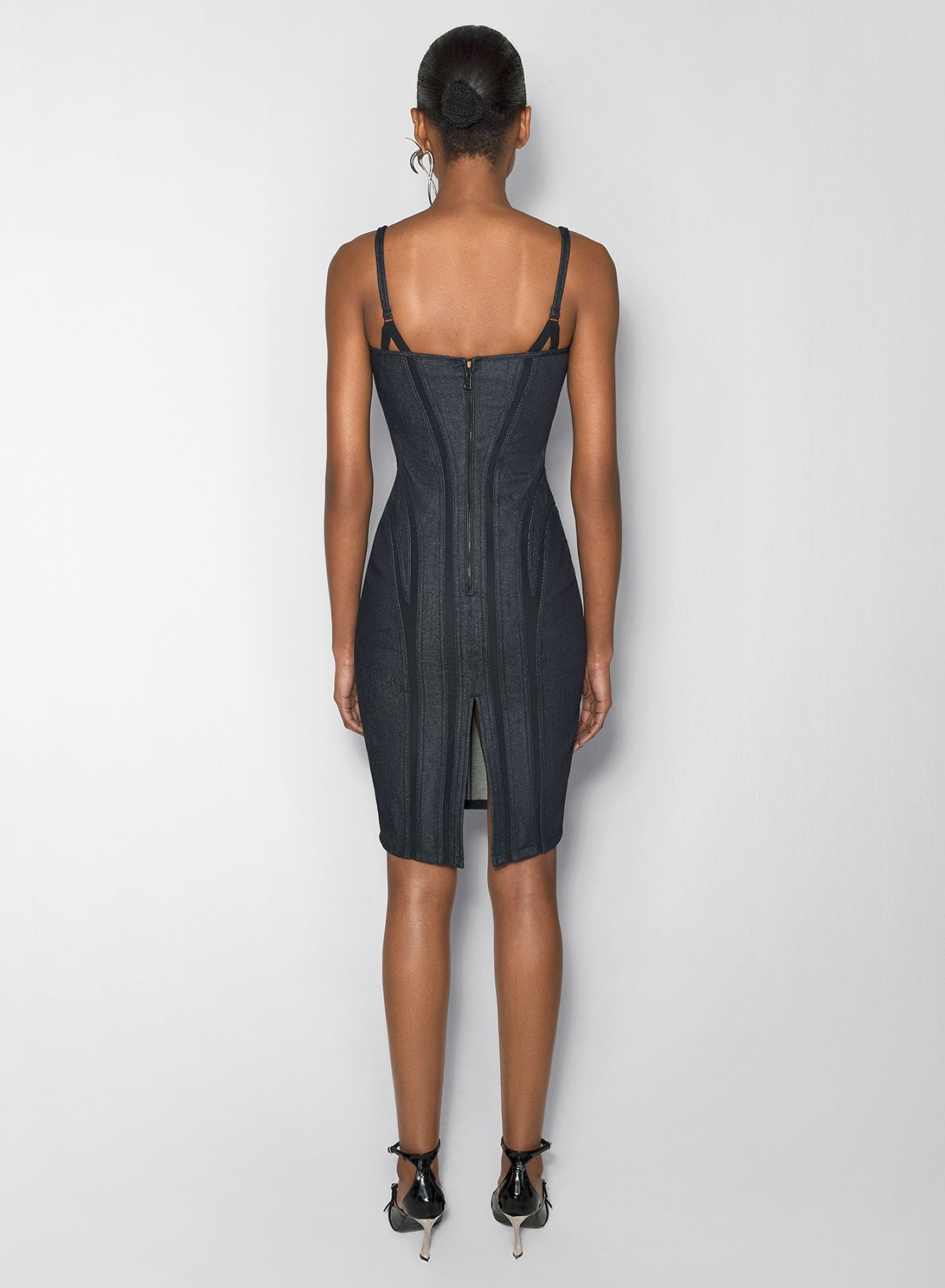 BLACK MESH RAW DENIM DRESS