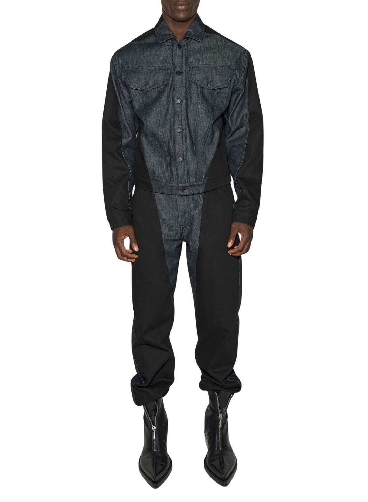 RAW BLUE / BLACK // raw blue bi-color denim jacket