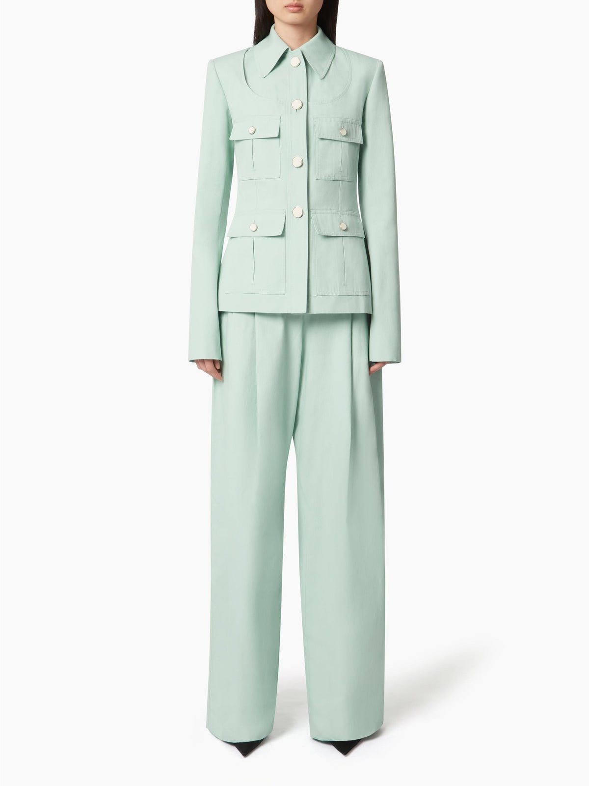 PANTALON À JAMBES LARGES PLISSÉES - Vert