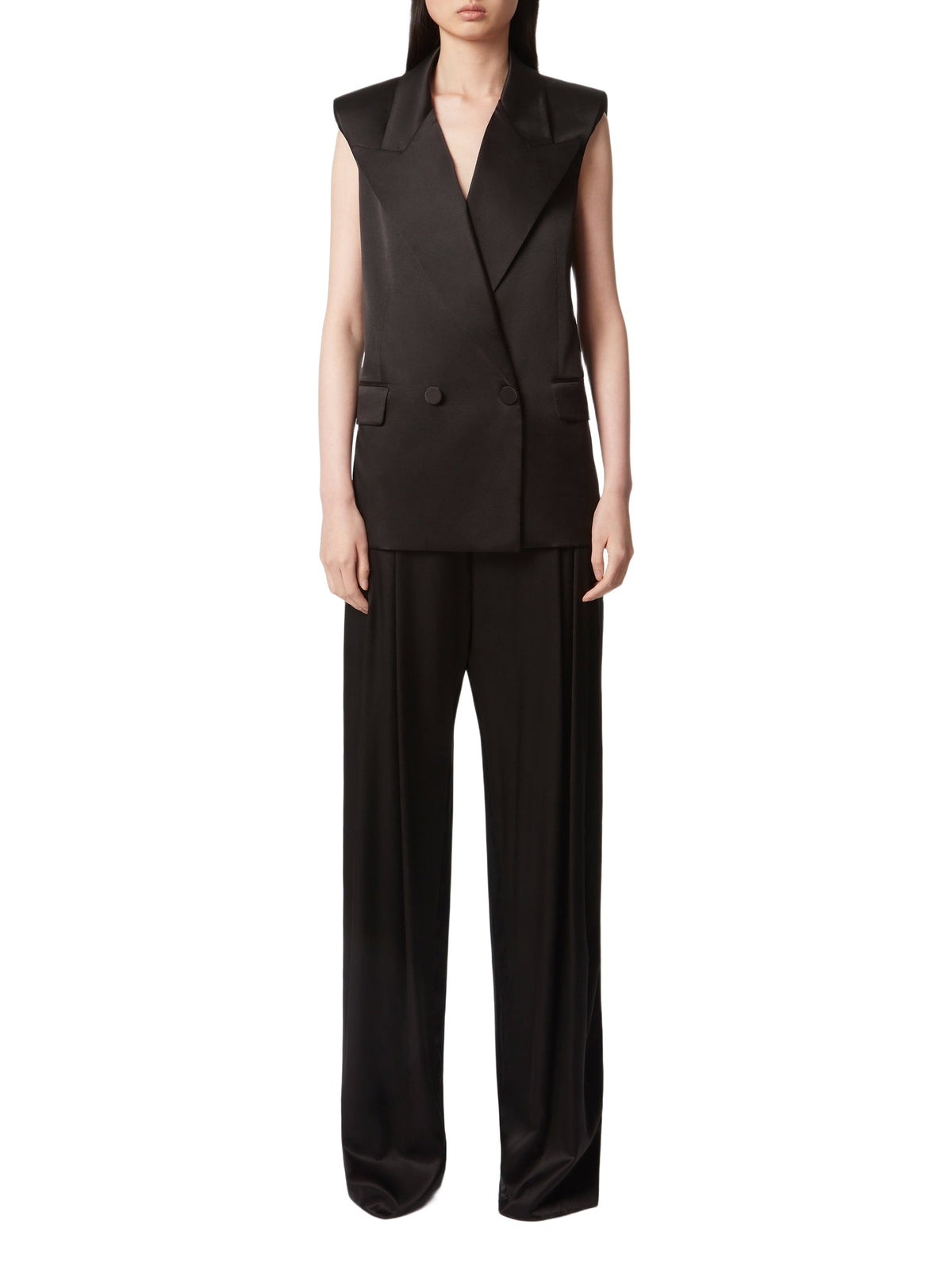 Pleated Wide-Leg Pants - Black
