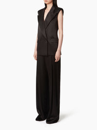 PANTALON À JAMBES LARGES PLISSÉES - Noir