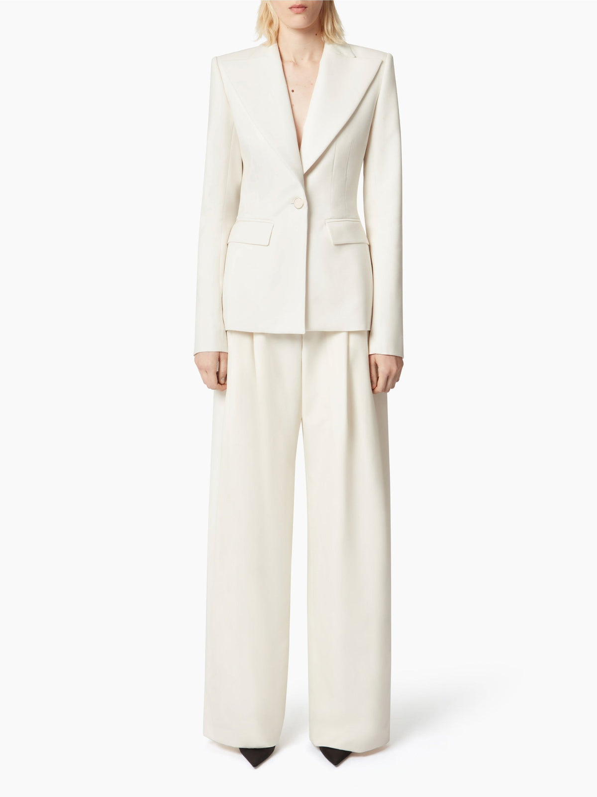 PANTALON LARGE PLISSÉ EN LAINE - Beige