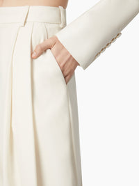 PANTALON LARGE PLISSÉ EN LAINE - Beige