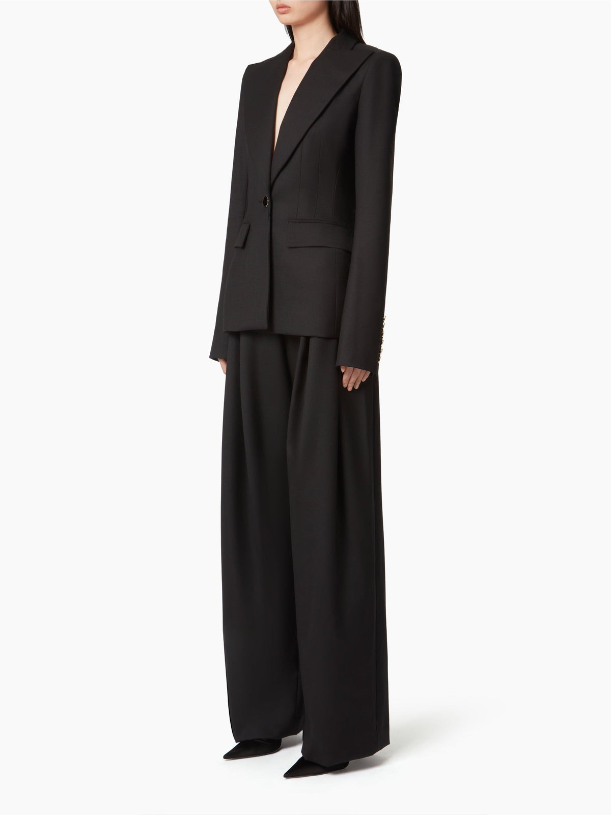 PANTALON LARGE PLISSÉ EN LAINE - Noir