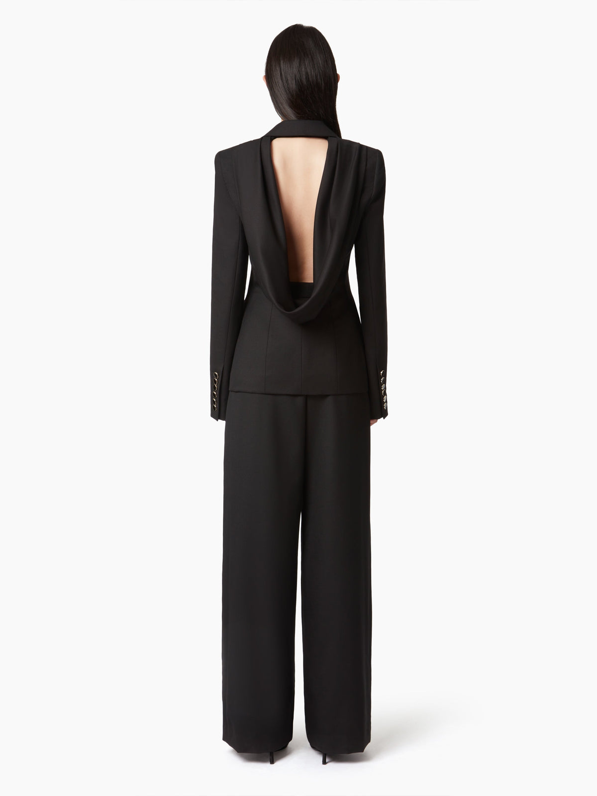 PANTALON LARGE PLISSÉ EN LAINE - Noir