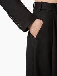 PANTALON LARGE PLISSÉ EN LAINE - Noir