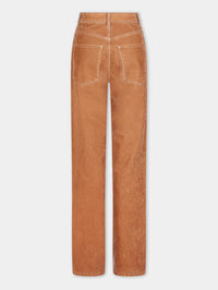 CAMEL FLARED DENIM TROUSERS
