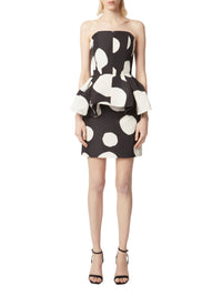 Robe courte bustier à pois - Noir