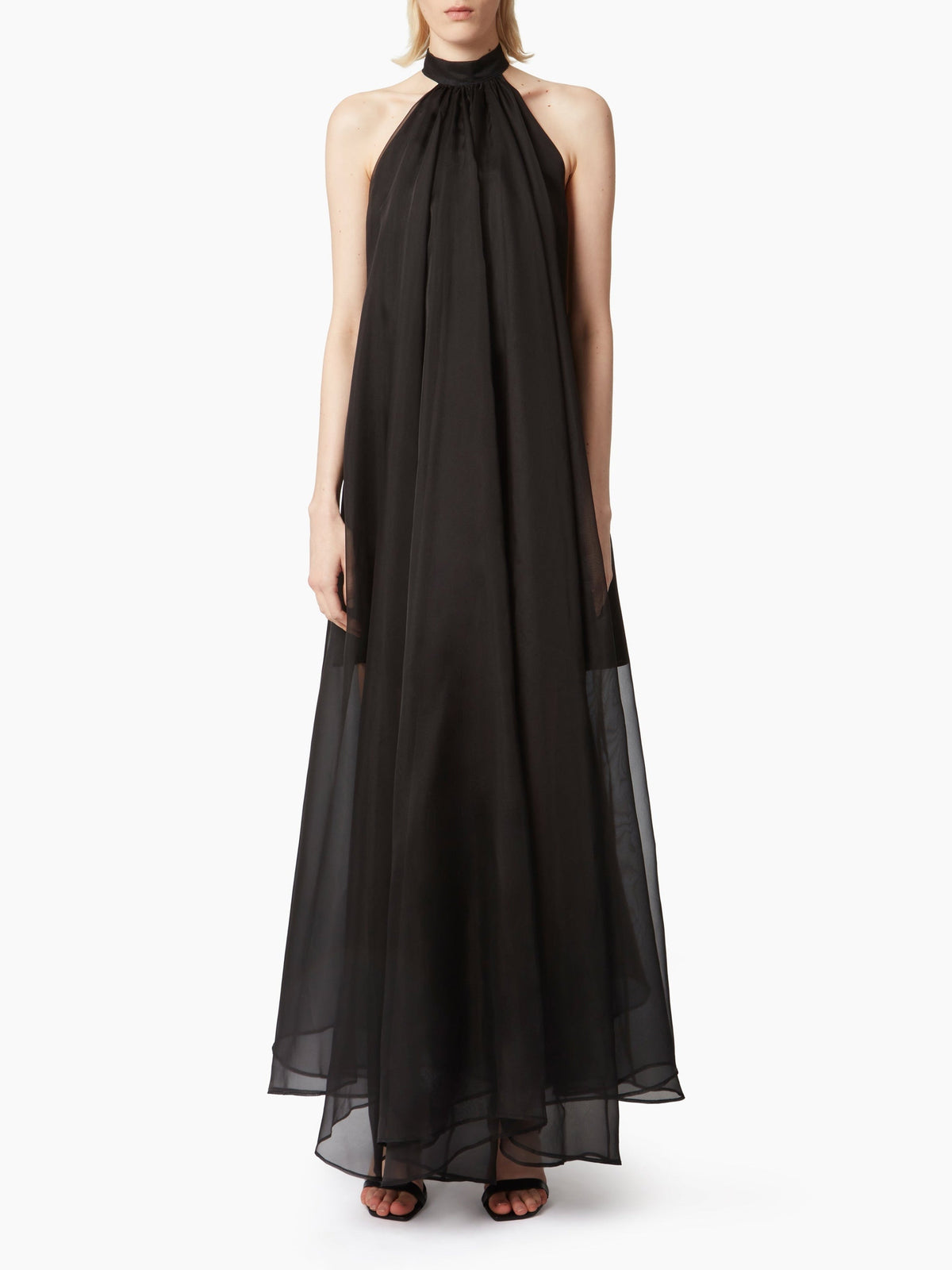 ROBE TRANSPARENTE FLUIDE À COL HALTER - Noir
