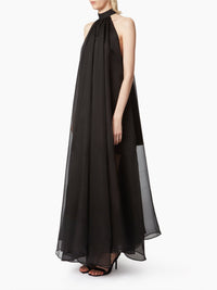 ROBE TRANSPARENTE FLUIDE À COL HALTER - Noir