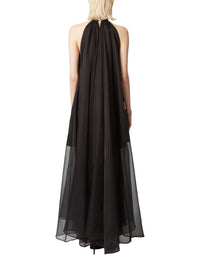 Robe fluide transparente col halter en soie - Noir