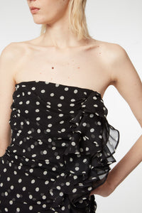 ROBE BUSTIER MINI EN MOUSSELINE À POIS AVEC DÉTAILS DRAPÉS