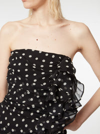ROBE BUSTIER MINI EN MOUSSELINE À POIS AVEC DÉTAILS DRAPÉS - Noir