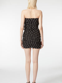ROBE BUSTIER MINI EN MOUSSELINE À POIS AVEC DÉTAILS DRAPÉS - Noir