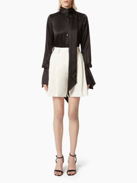 CHEMISE LAVALIERE EN SATIN - Noir