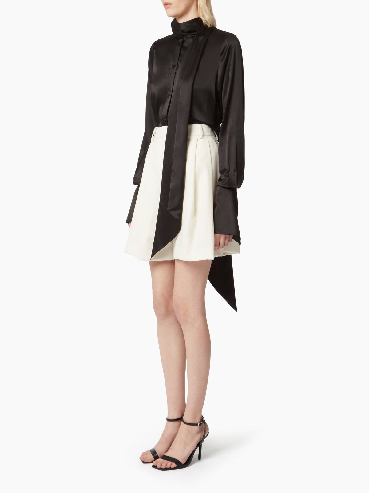 CHEMISE LAVALIERE EN SATIN - Noir