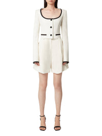 Short round-neck wool jacket - Beige